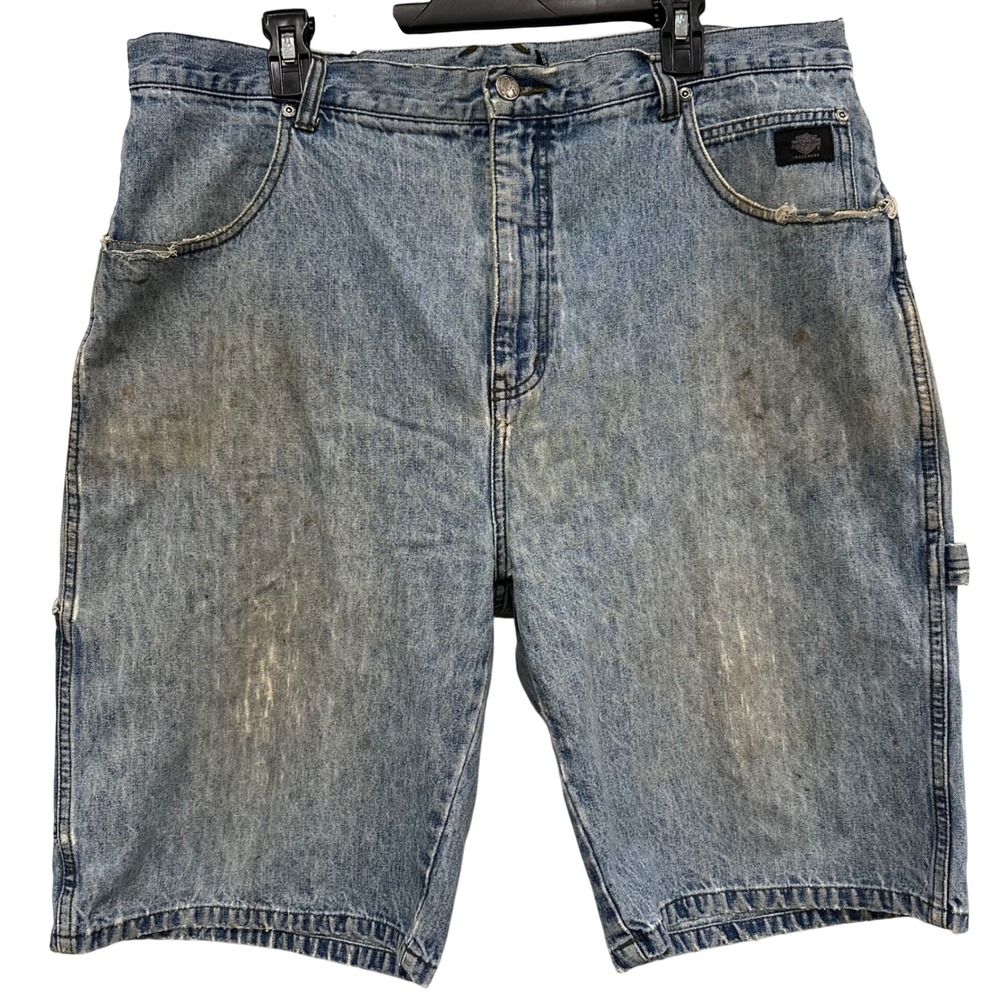Harley-Davidson Mens Carpenter Denim Shorts Light Wash Blue 38 Hammer Loop Biker